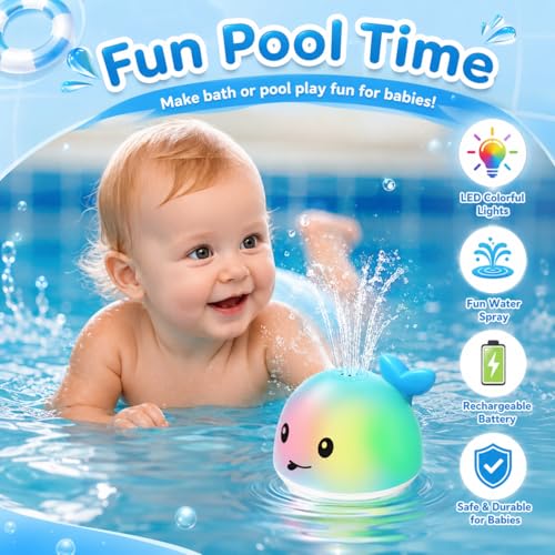 Gigilli Whale Bath Toy Sprinkler - Rechargeable Light Up Bathtub Toy for Toddlers 1-3, Baby Pool Toys for 6-18 Months, Boys Girls Birthday Gift