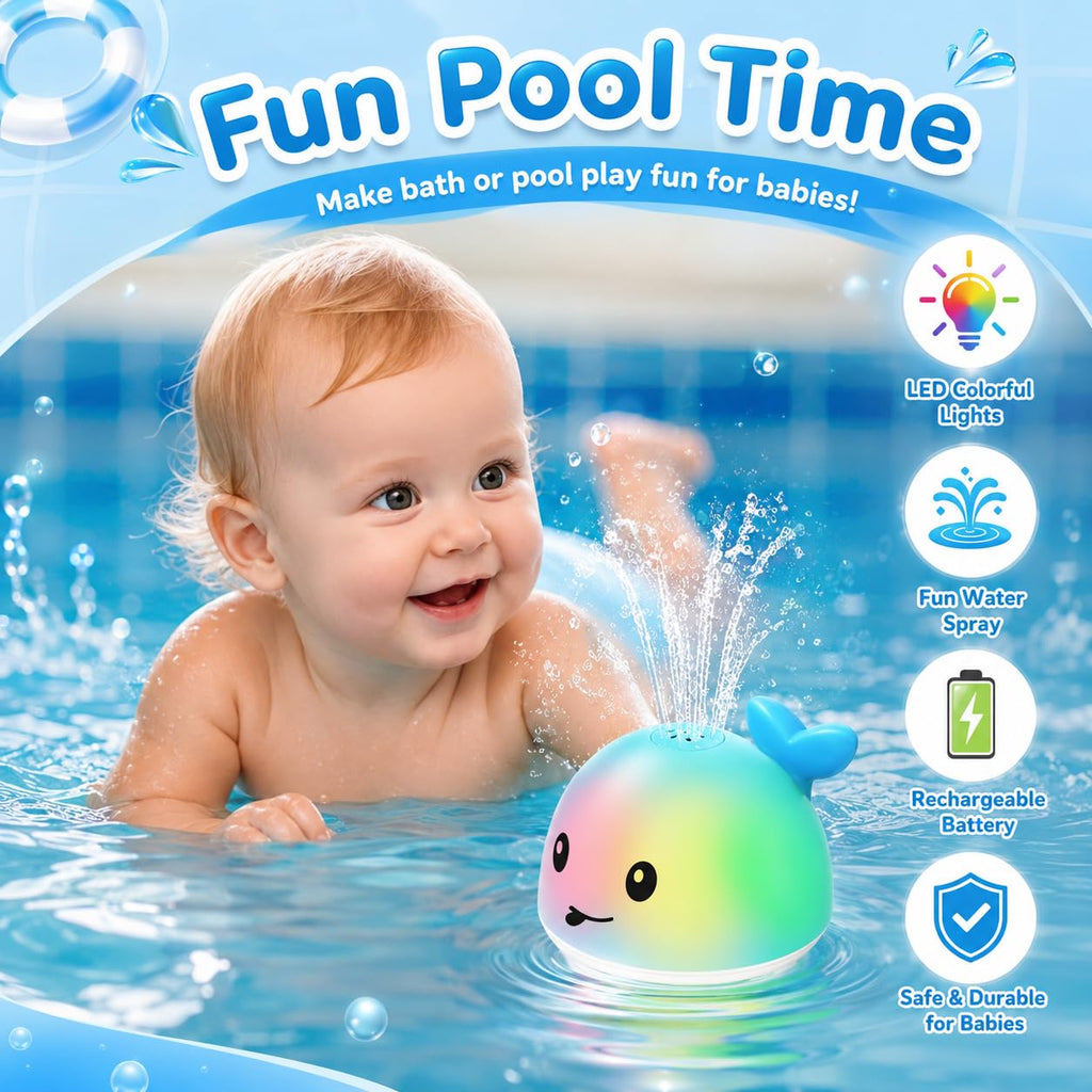 Gigilli Whale Bath Toy Sprinkler - Rechargeable Light Up Bathtub Toy for Toddlers 1-3, Baby Pool Toys for 6-18 Months, Boys Girls Birthday Gift