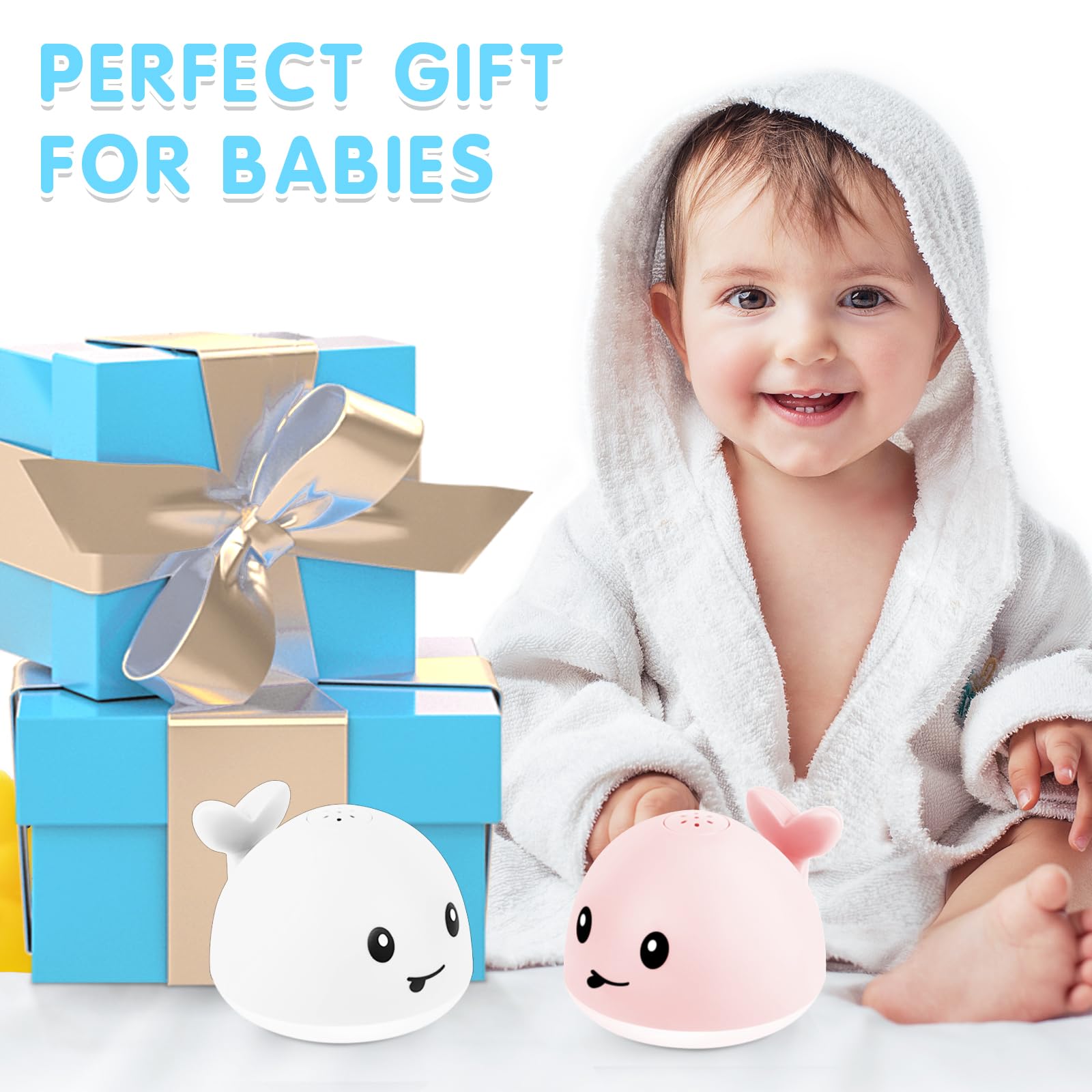 Gigilli Whale Bath Toy Sprinkler – Light Up Water Toy for Babies 6-18 Months, Toddlers 1-3 Years