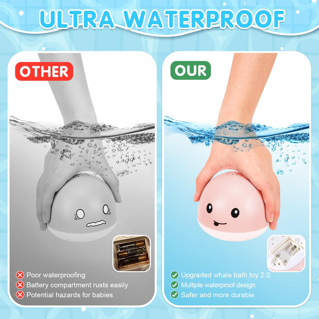Gigilli Whale Bath Toy Sprinkler – Light Up Water Toy for Babies 6-18 Months, Toddlers 1-3 Years