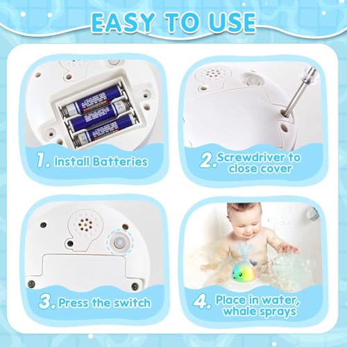 Gigilli Whale Bath Toy Sprinkler with Lights – Automatic Water Spray for Toddlers 1-3 Years