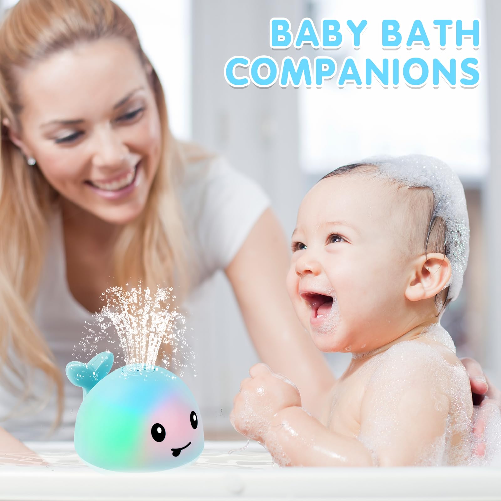 Gigilli Whale Bath Toy Sprinkler with Lights – Automatic Water Spray for Toddlers 1-3 Years
