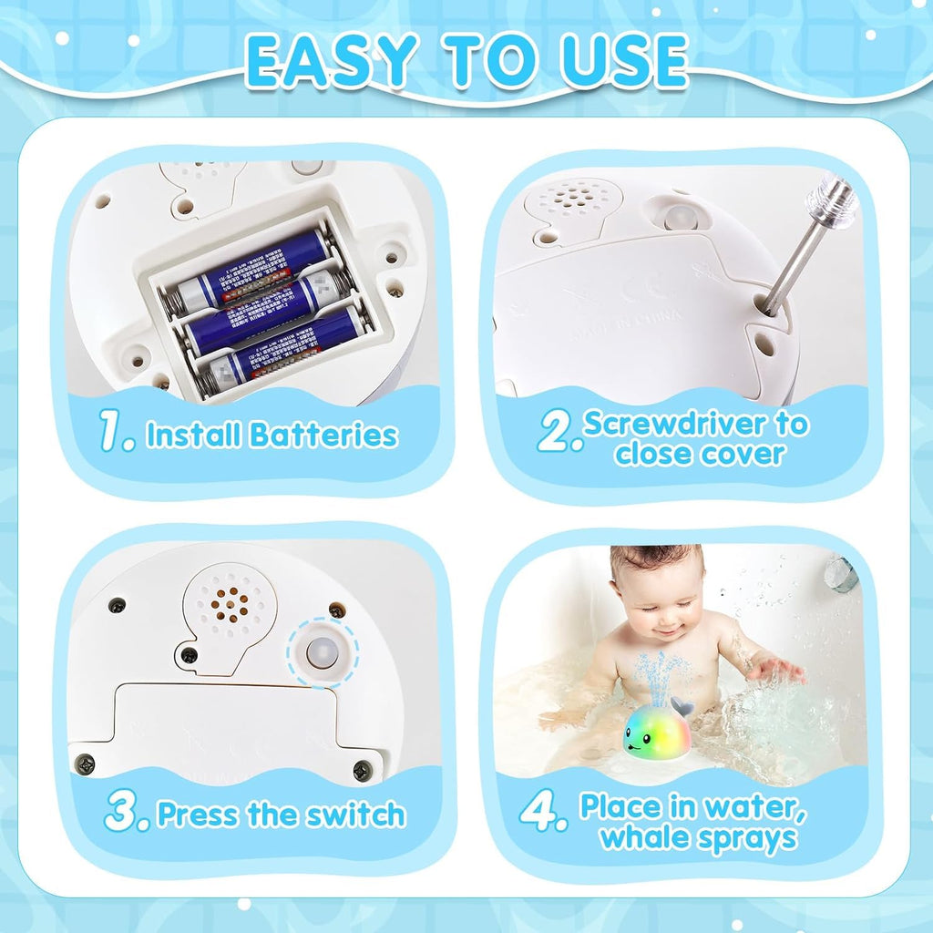 Gigilli Whale Bath Toy Sprinkler with Lights – Automatic Water Spray for Toddlers 1-3 Years