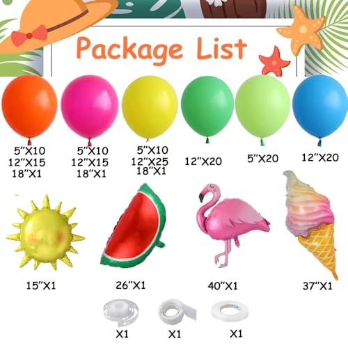 GIHOO Tropical Balloon Arch Kit 144pcs - Hawaiian Luau Decor with Watermelon, Flamingo