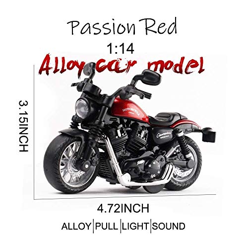 Gilumza Pull Back Motorcycle Toy: Die-Cast Alloy, Music & Lights, Friction Powered for Boys Age 3-8 (Red)