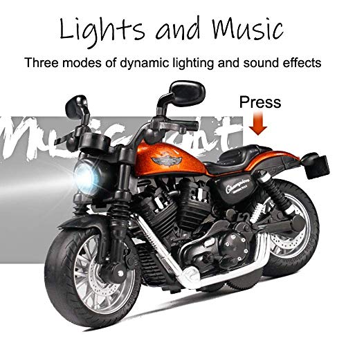 Gilumza Pull Back Motorcycle Toy: Die-Cast Alloy, Music & Lights, Friction Powered for Boys Age 3-8 (Red)