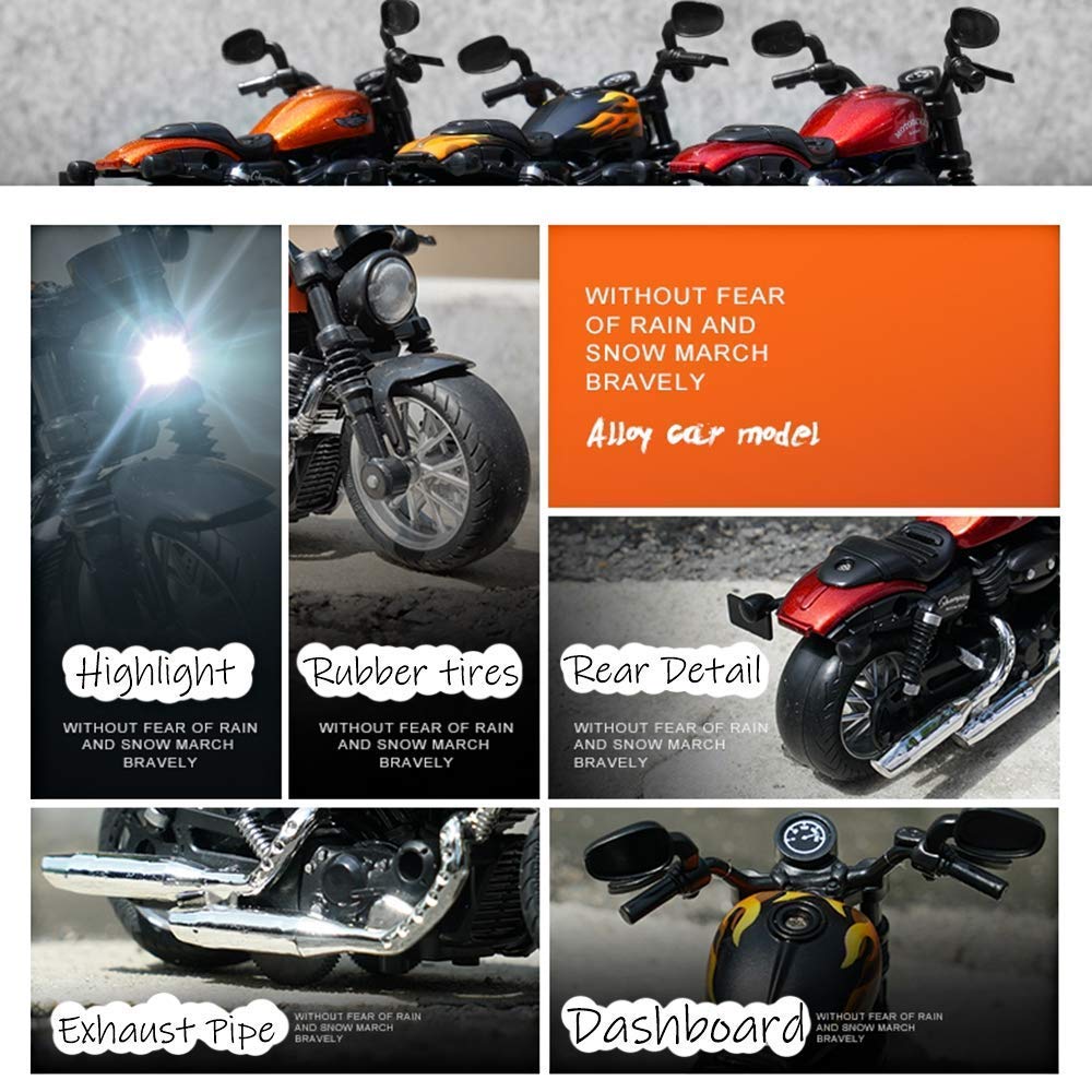 Gilumza Pull Back Motorcycle Toy: Die-Cast Alloy, Music & Lights, Friction Powered for Boys Age 3-8 (Red)