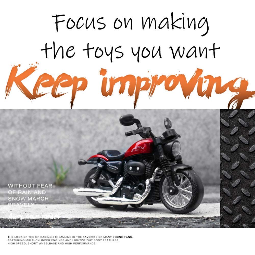 Gilumza Pull Back Motorcycle Toy: Die-Cast Alloy, Music & Lights, Friction Powered for Boys Age 3-8 (Red)