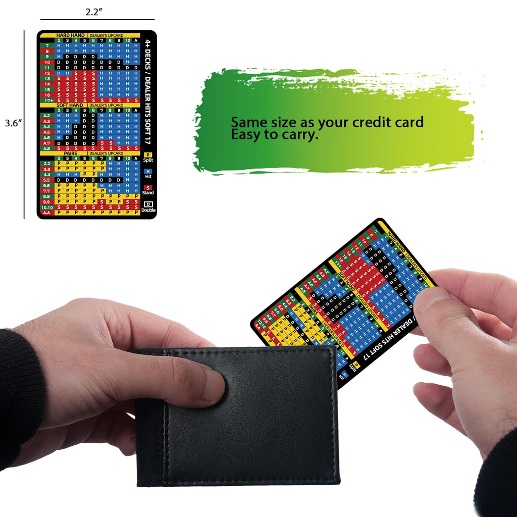 Gimao Stainless Steel Blackjack Strategy Card with Leather Sleeve – Casino-Approved Basic Strategy Reference for 4+ Decks, Soft 17