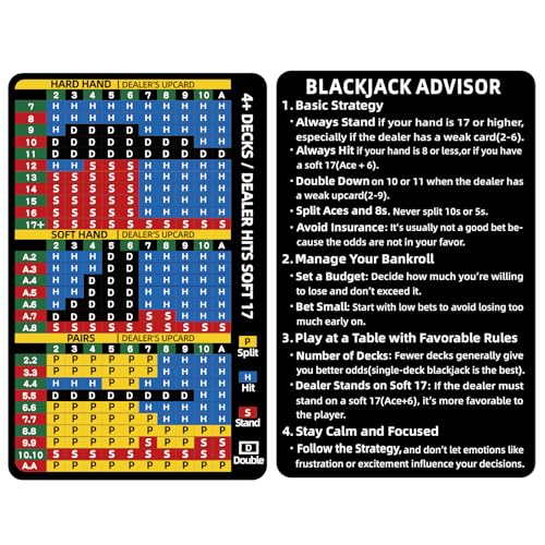 Gimao Stainless Steel Blackjack Strategy Card with Leather Sleeve – Casino-Approved Basic Strategy Reference for 4+ Decks, Soft 17