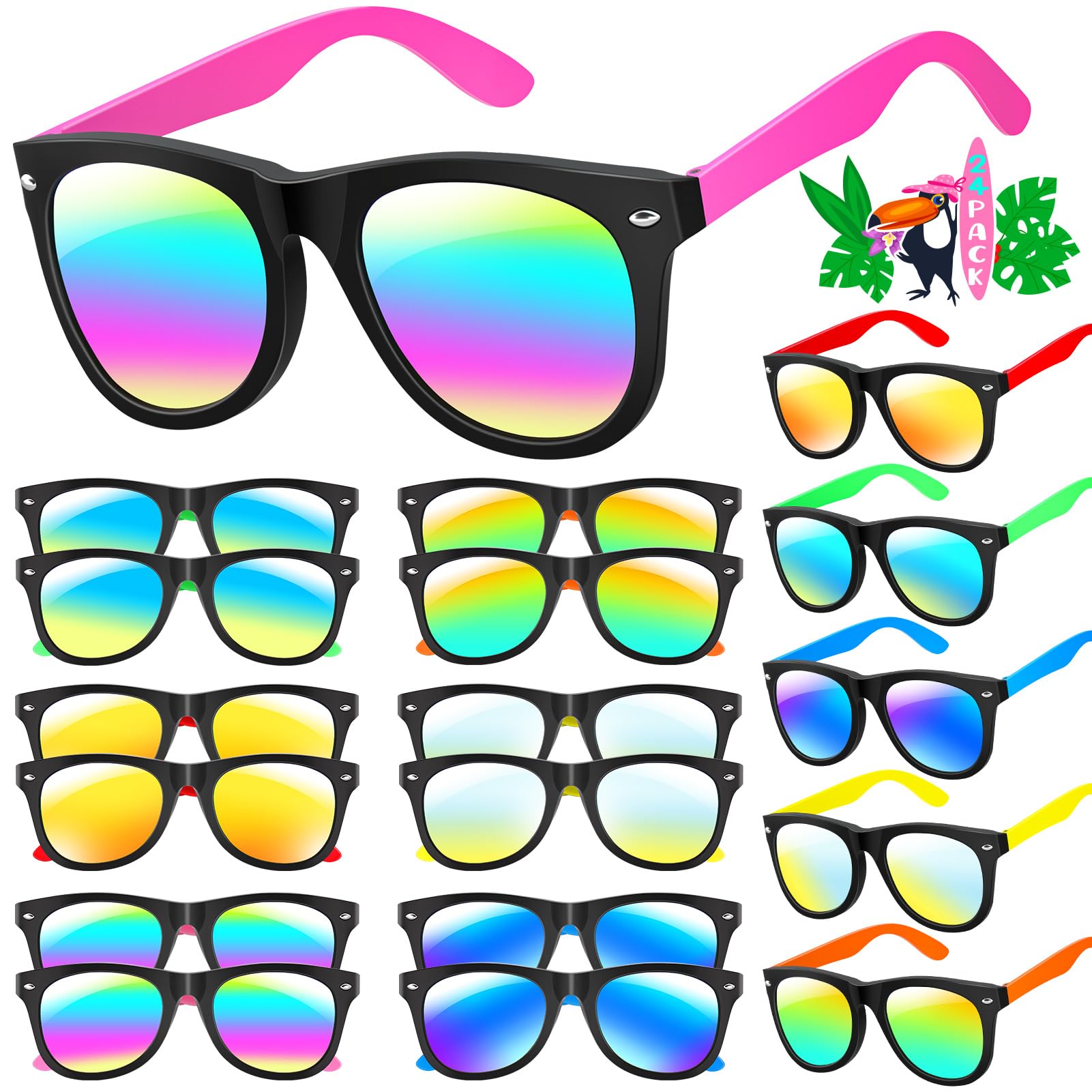 GINMIC 12-Pack Neon Kids Sunglasses with UV400 Protection for Ages 3-8, Party Favors for Birthday, Pool, Beach