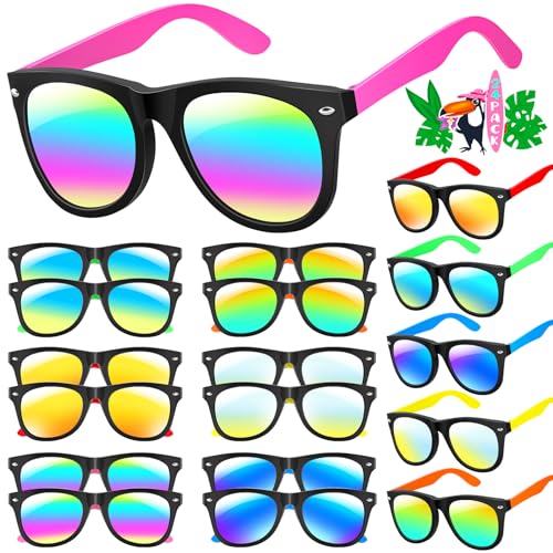 GINMIC 12-Pack Neon Kids Sunglasses with UV400 Protection for Ages 3-8, Party Favors for Birthday, Pool, Beach
