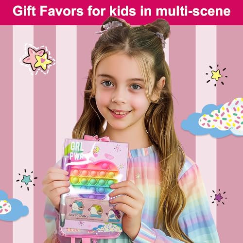 GINMLYDA Pop Fidget Heart Diary with Lock and Invisible Ink Pen - 160 Lined Pages, 7.5x5.4 Inches - Secret Journal for Girls Ages 6-12