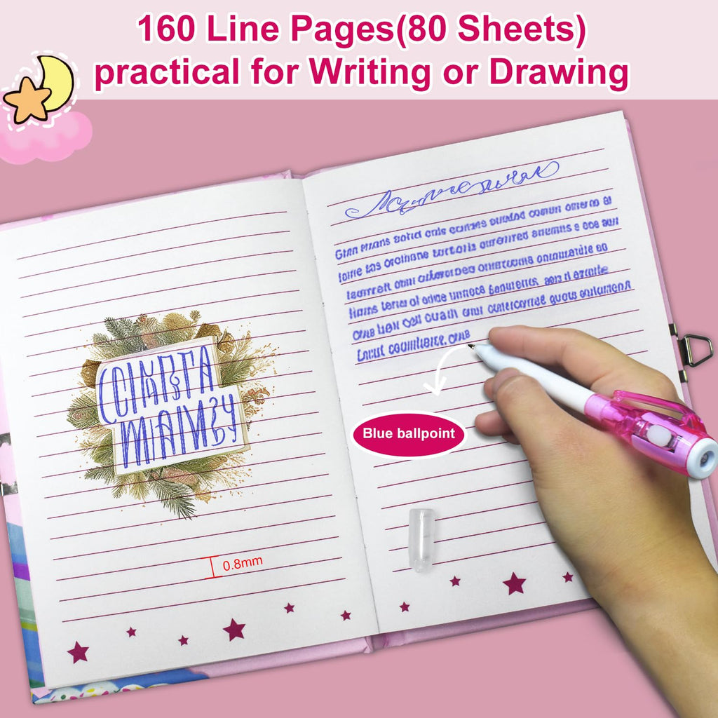 GINMLYDA Pop Fidget Heart Diary with Lock and Invisible Ink Pen - 160 Lined Pages, 7.5x5.4 Inches - Secret Journal for Girls Ages 6-12