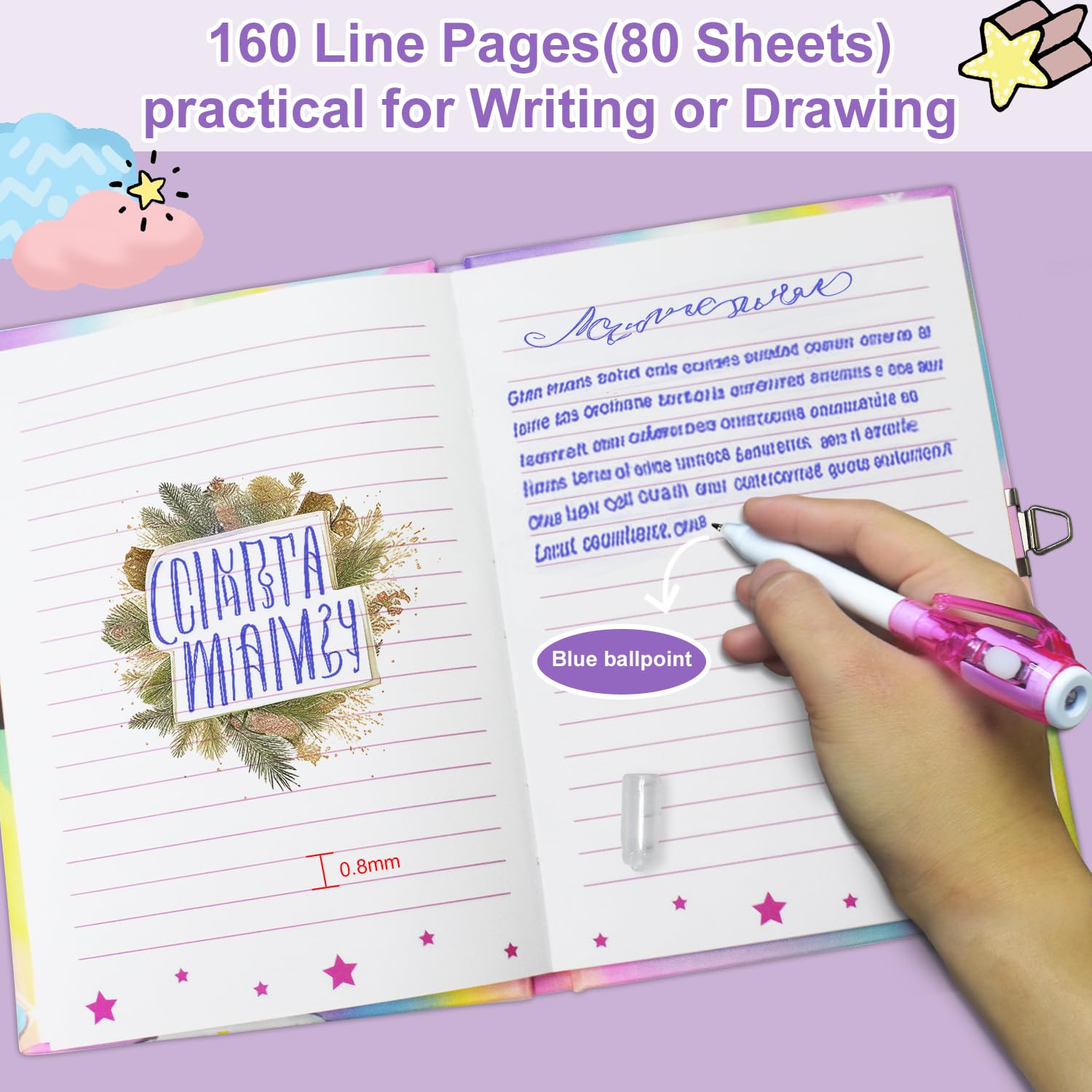 GINMLYDA Pop Fidget Unicorn Diary with Lock and Invisible Ink Pen – 160 Lined Pages, 7.5x5.4 Inches, Secret Journal for Girls Ages 5-10