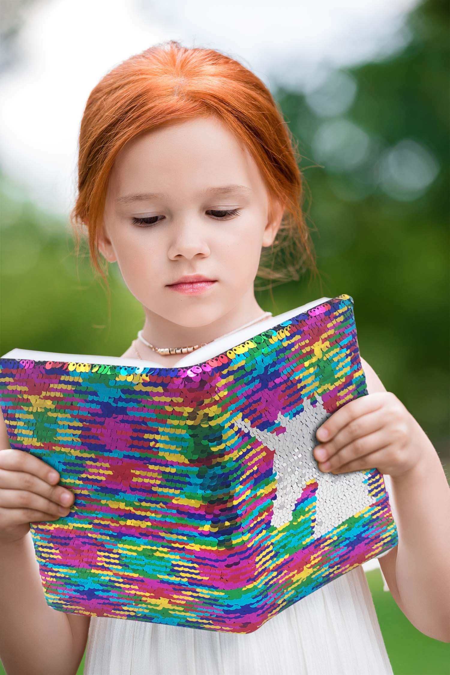 GINMLYDA Sequin Girls Journal 8.5x5.5 Inches 160 Lined Pages Reversible Unicorn Diary for Kids (Rainbow-Silver)