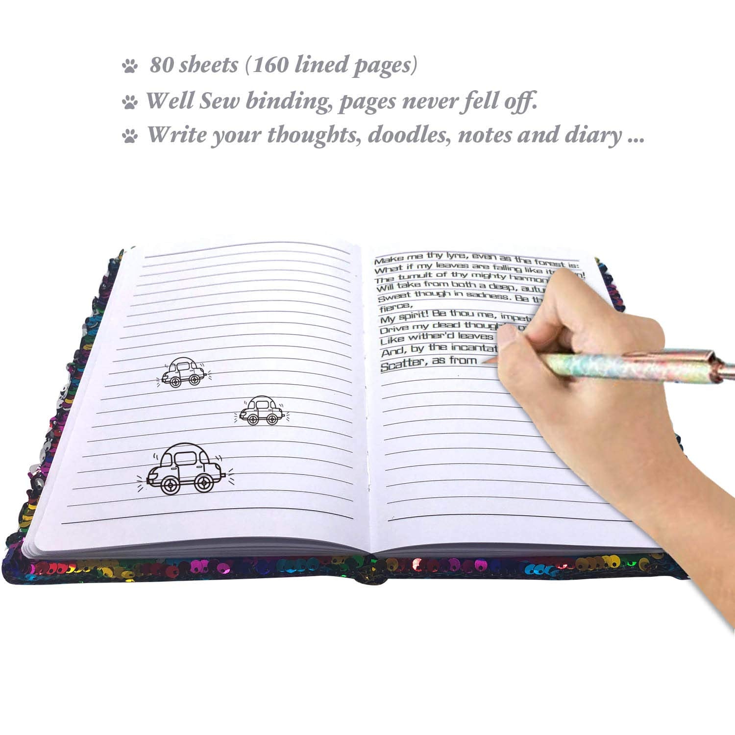 GINMLYDA Sequin Girls Journal 8.5x5.5 Inches 160 Lined Pages Reversible Unicorn Diary for Kids (Rainbow-Silver)