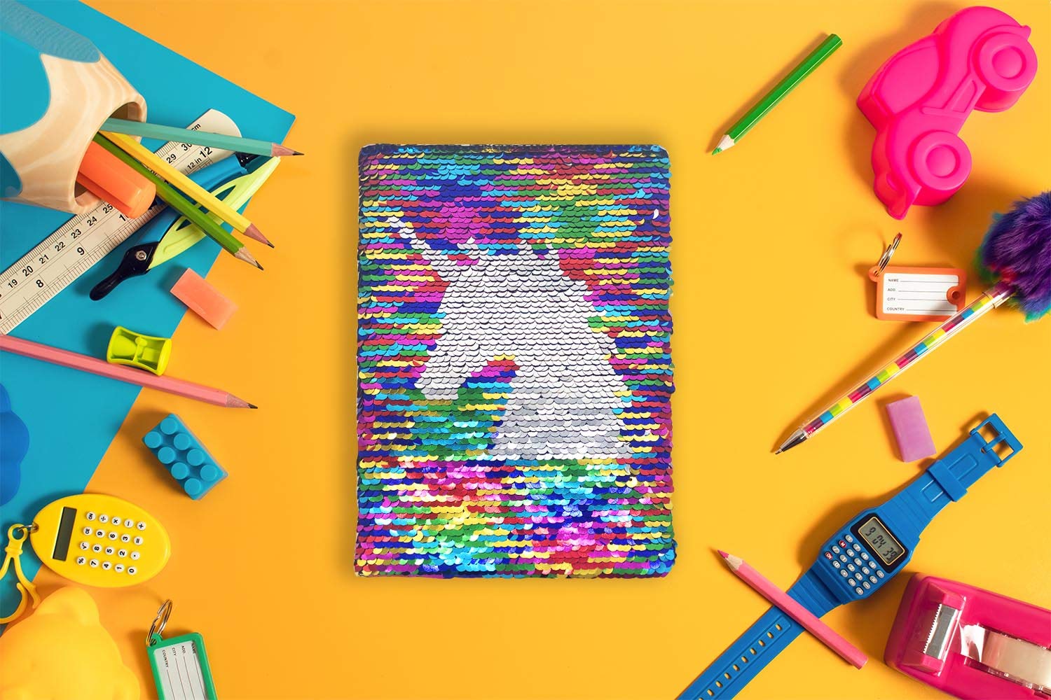 GINMLYDA Sequin Girls Journal 8.5x5.5 Inches 160 Lined Pages Reversible Unicorn Diary for Kids (Rainbow-Silver)