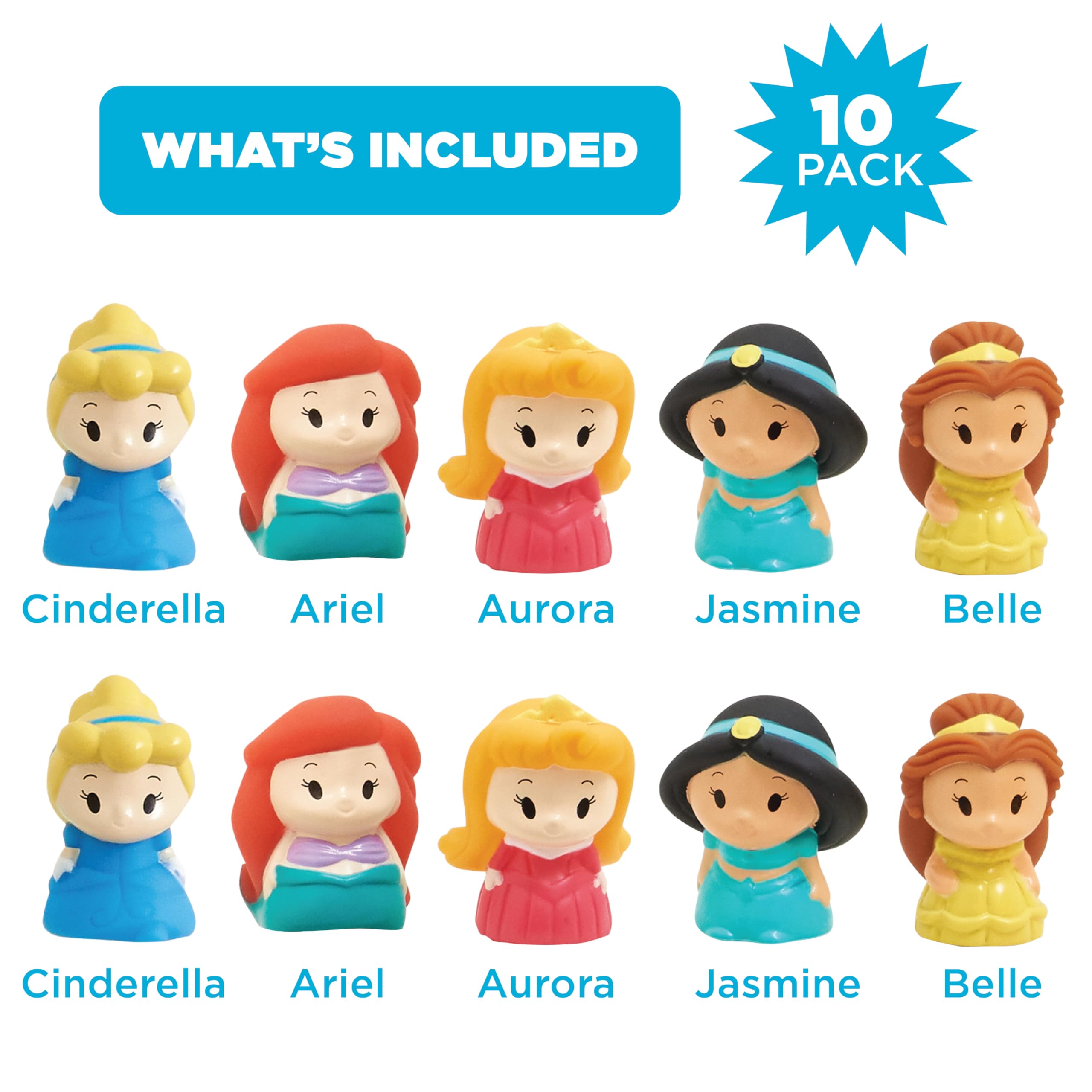 Ginsey Disney Princess 10-Piece Finger Puppet Set – Waterproof Bath Toys & Party Favors, Latex-Free
