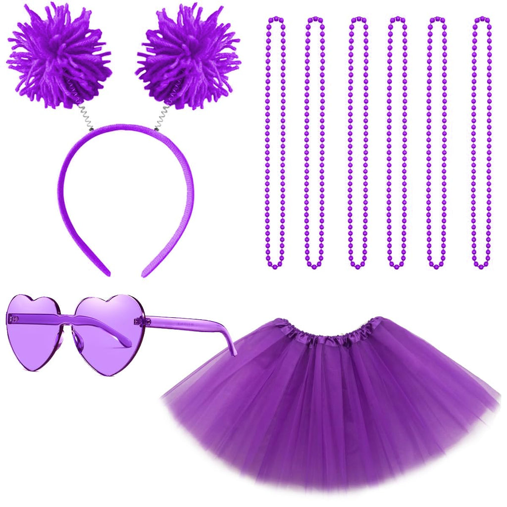 Gionforsy Women's Spirit Day Accessories Set – Tutu Dress, Pom Pom Headband, Sunglasses & 5 Necklaces