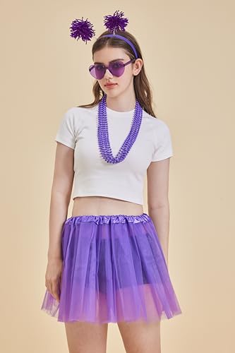 Gionforsy Women's Spirit Day Accessories Set – Tutu Dress, Pom Pom Headband, Sunglasses & 5 Necklaces