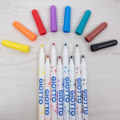 Giotto Glitter Markers Set of 8 - Sparkly Felt Tip Pens for Crafting and Decorating