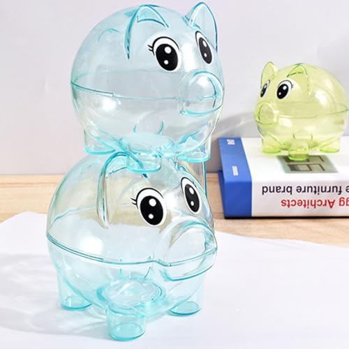 GIRCSS Blue Transparent Plastic Piggy Bank for Kids - Reusable Coin Jar, Gift for Birthday, Easter, Christmas
