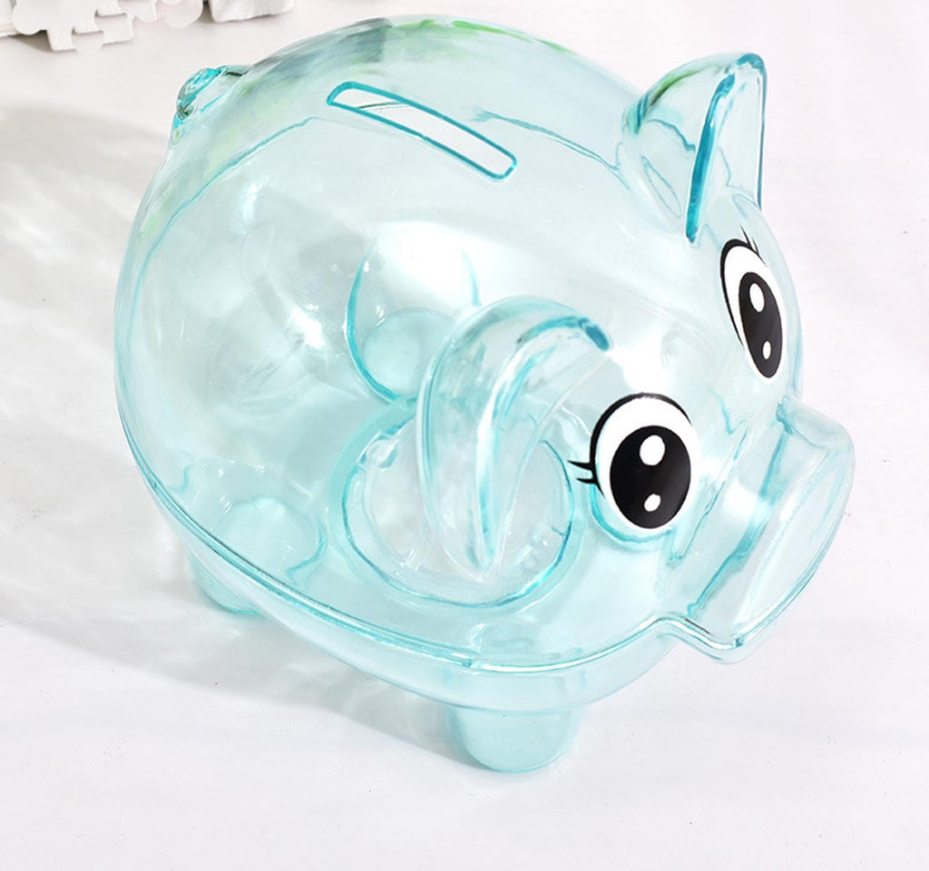 GIRCSS Blue Transparent Plastic Piggy Bank for Kids - Reusable Coin Jar, Gift for Birthday, Easter, Christmas