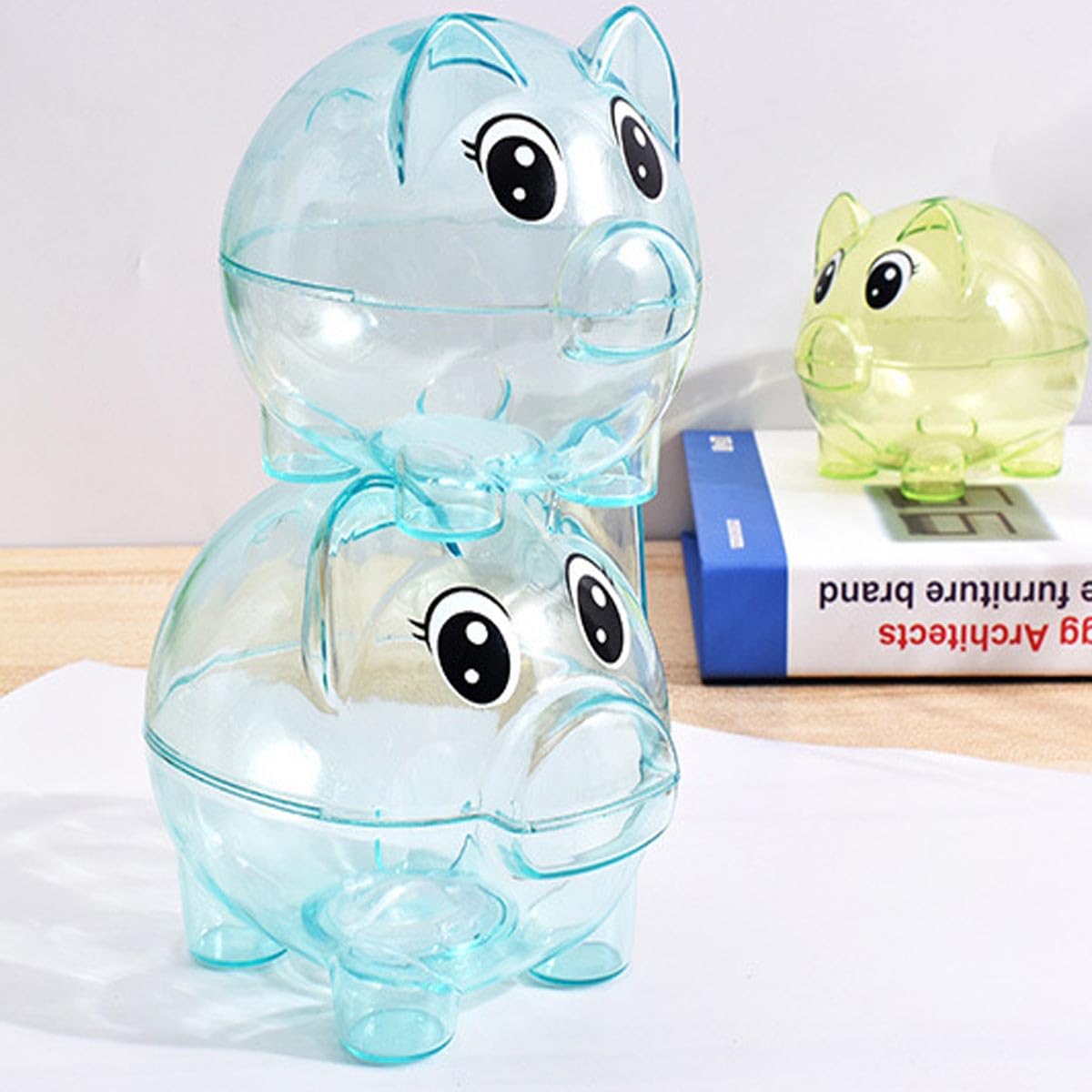 GIRCSS Blue Transparent Plastic Piggy Bank for Kids - Reusable Coin Jar, Gift for Birthday, Easter, Christmas