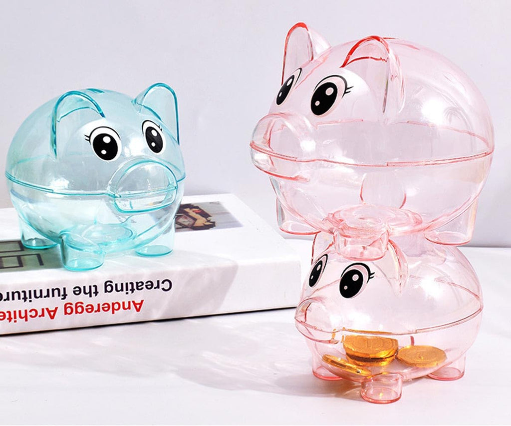 GIRCSS Blue Transparent Plastic Piggy Bank for Kids - Reusable Coin Jar, Gift for Birthday, Easter, Christmas