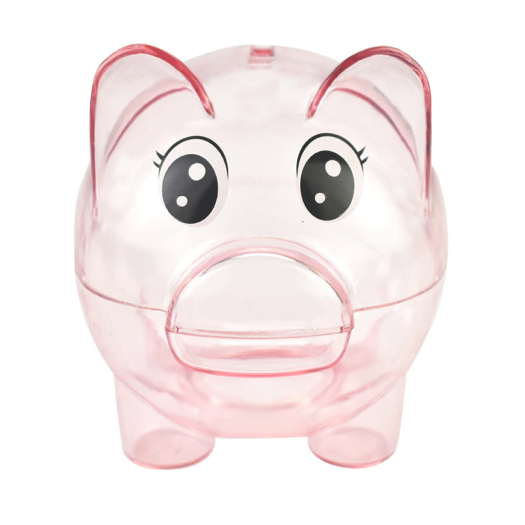 GIRCSS Pink Transparent Plastic Piggy Bank – Sturdy Coin Jar for Kids, Reusable Money Bank for Birthday, Easter, Christmas, Baby Shower