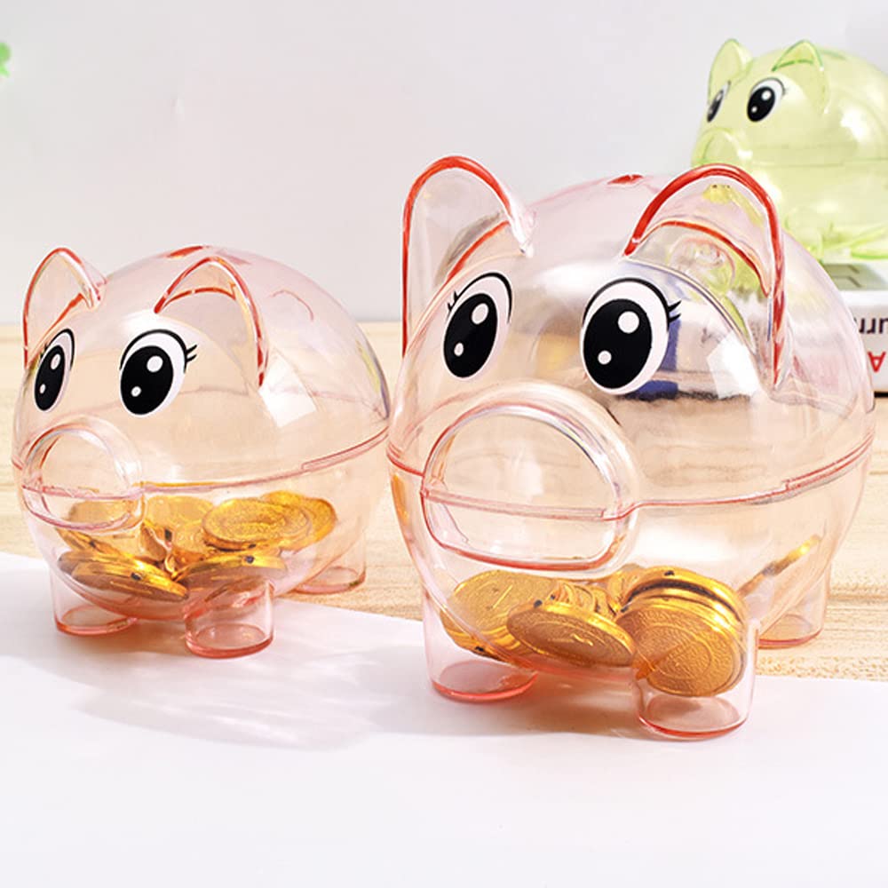 GIRCSS Pink Transparent Plastic Piggy Bank – Sturdy Coin Jar for Kids, Reusable Money Bank for Birthday, Easter, Christmas, Baby Shower