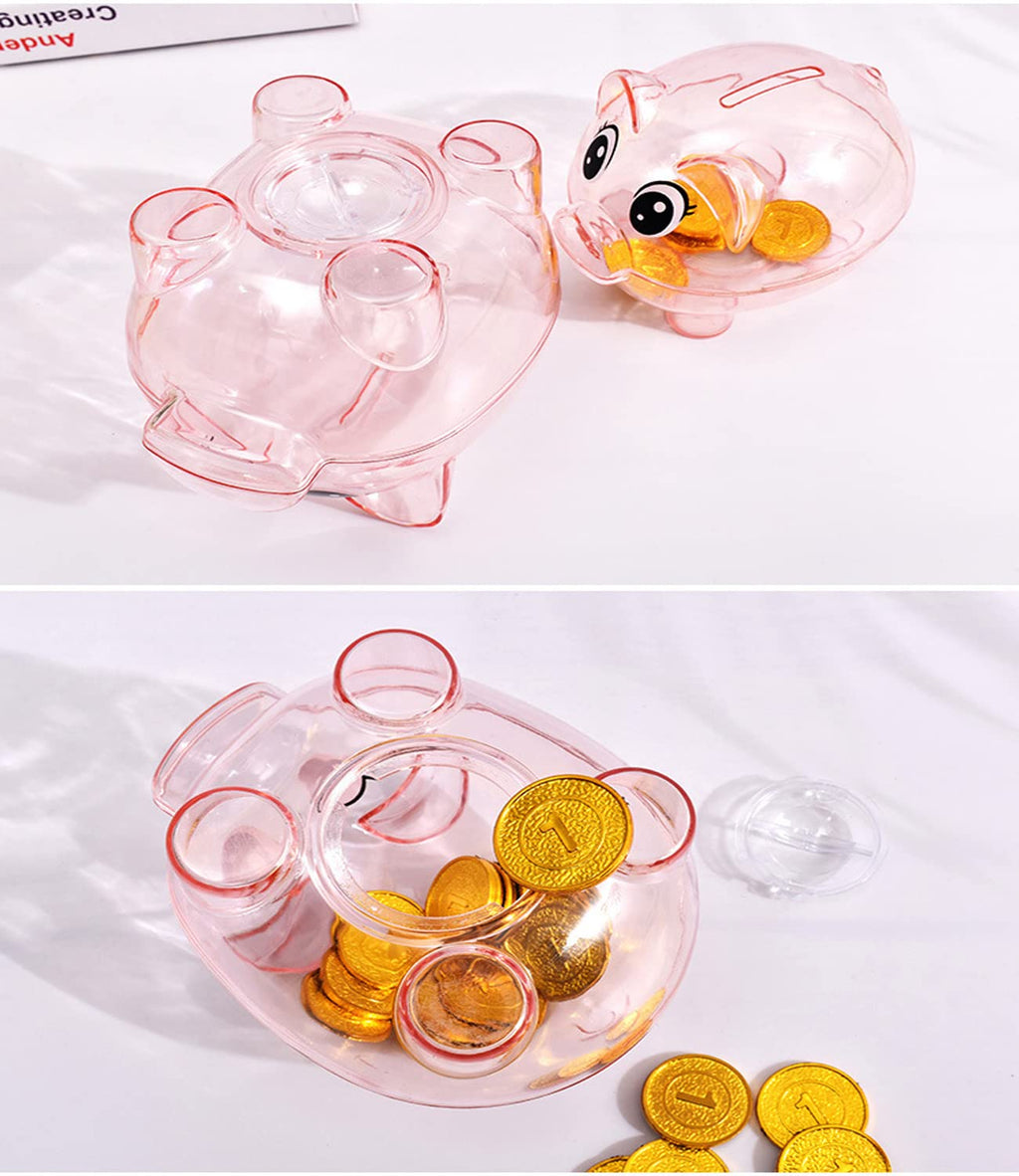 GIRCSS Pink Transparent Plastic Piggy Bank – Sturdy Coin Jar for Kids, Reusable Money Bank for Birthday, Easter, Christmas, Baby Shower