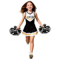 Girls Cheerleader Costume Set – Black & White Outfit with Pom Poms and Hair Bow for Halloween, Dress Up, and Cheerleading