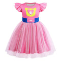 Girls Halloween Costume Dress – Tulle Mesh with Flutter Sleeves & Cat Pattern for Ages 3-10