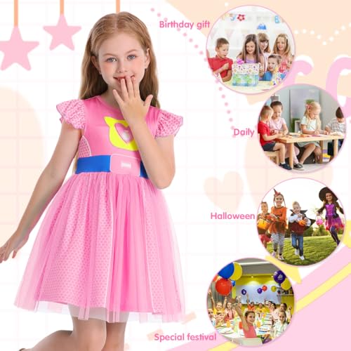 Girls Halloween Costume Dress – Tulle Mesh with Flutter Sleeves & Cat Pattern for Ages 3-10