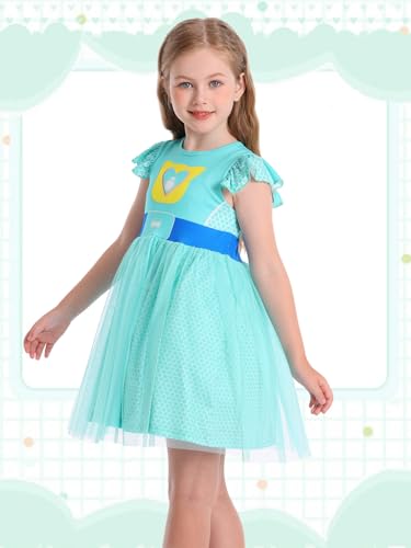 Girls Halloween Costume Dress with Tulle Mesh and Flutter Sleeve - Cat Pattern, Machine Washable, for Ages 3-10