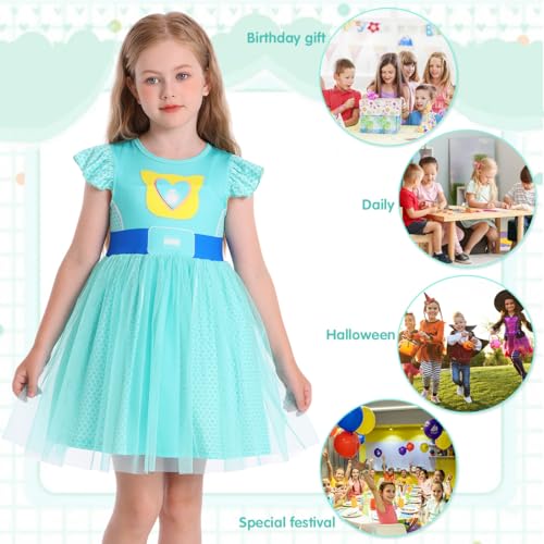 Girls Halloween Costume Dress with Tulle Mesh and Flutter Sleeve - Cat Pattern, Machine Washable, for Ages 3-10