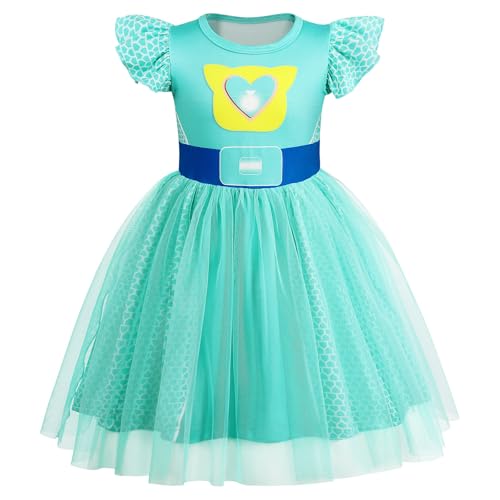 Girls Halloween Costume Dress with Tulle Mesh and Flutter Sleeve - Cat Pattern, Machine Washable, for Ages 3-10