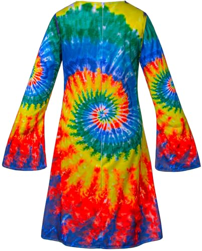Girls Hippie Costume Set – 4-Piece 60s/70s Dress, Headband, Peace Necklace & Rainbow Sunglasses for Kids Ages 2-12