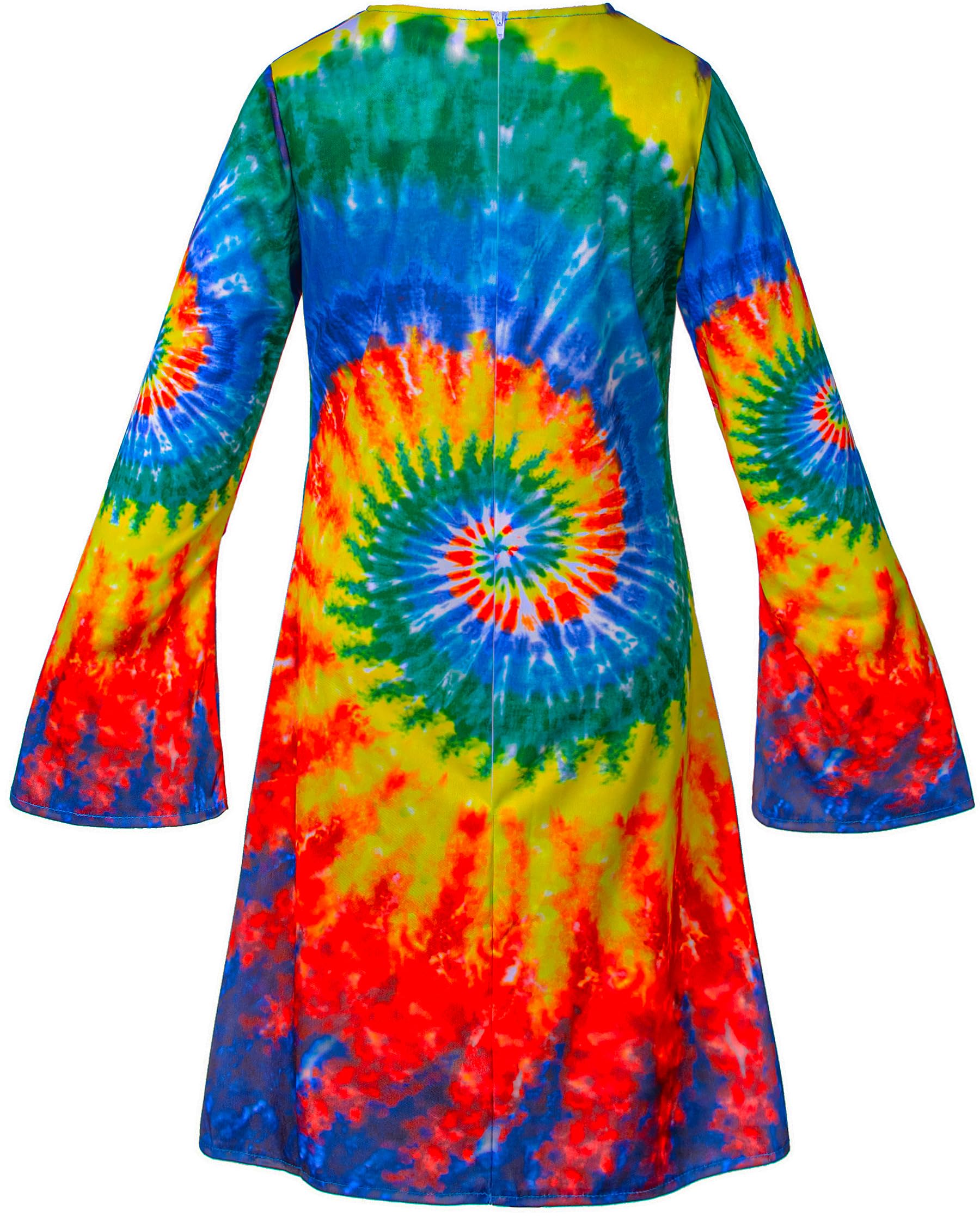 Girls Hippie Costume Set – 4-Piece 60s/70s Dress, Headband, Peace Necklace & Rainbow Sunglasses for Kids Ages 2-12