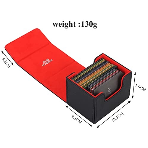 ÆGIS GUARDIAN Card Deck Box for MTG – Leather Commander Deck Case Holds 120+ Sleeved Cards, Strong Magnets, Red Interior