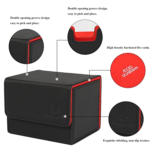 ÆGIS GUARDIAN Card Deck Box for MTG – Leather Commander Deck Case Holds 120+ Sleeved Cards, Strong Magnets, Red Interior