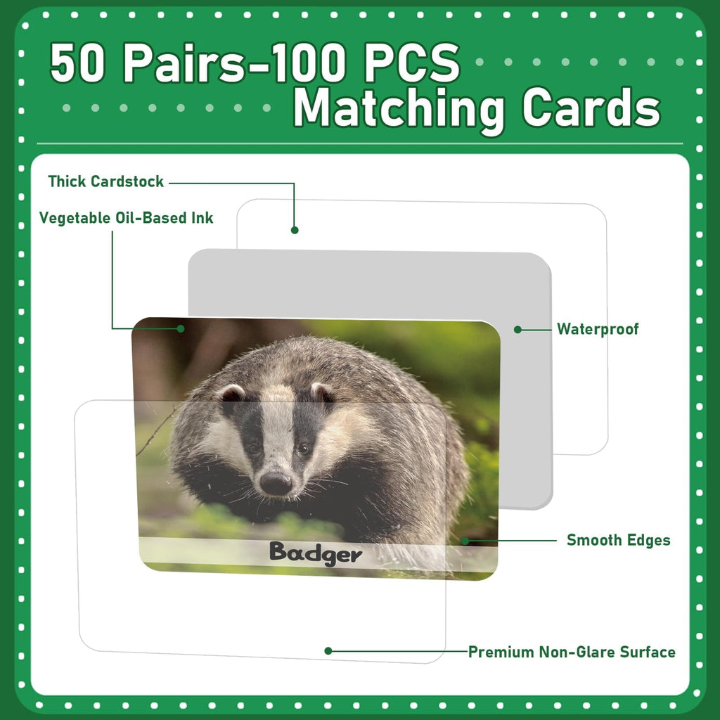 gisgfim 100-Card Wild Animals Memory Matching Game – 50 Pairs for Kids