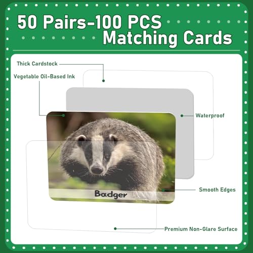 gisgfim 100-Card Wild Animals Memory Matching Game – 50 Pairs for Kids