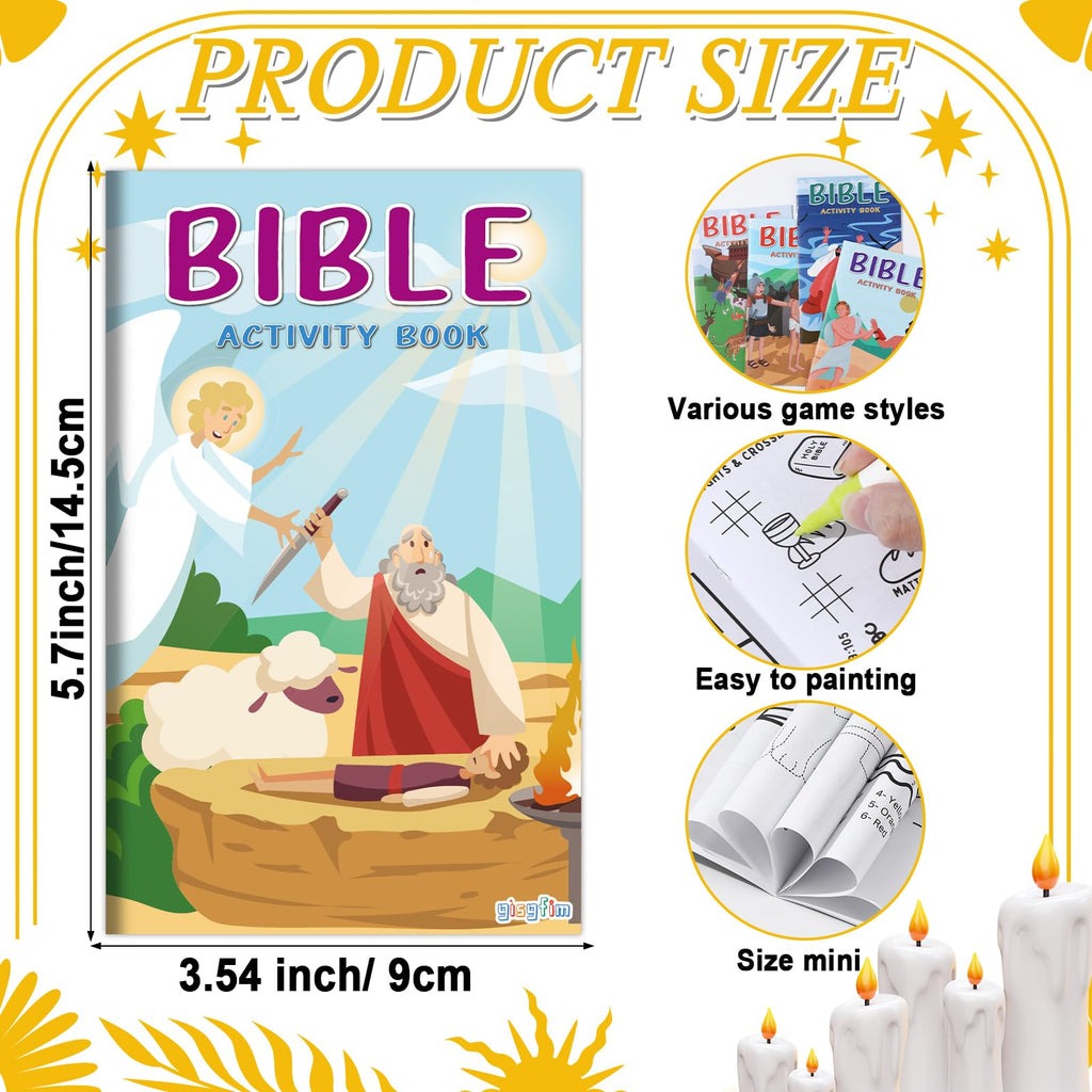 gisgfim 24-Pack Mini Christian Activity Books – Bible Puzzles, Mazes, Word Games for Kids Sunday School Party Favors