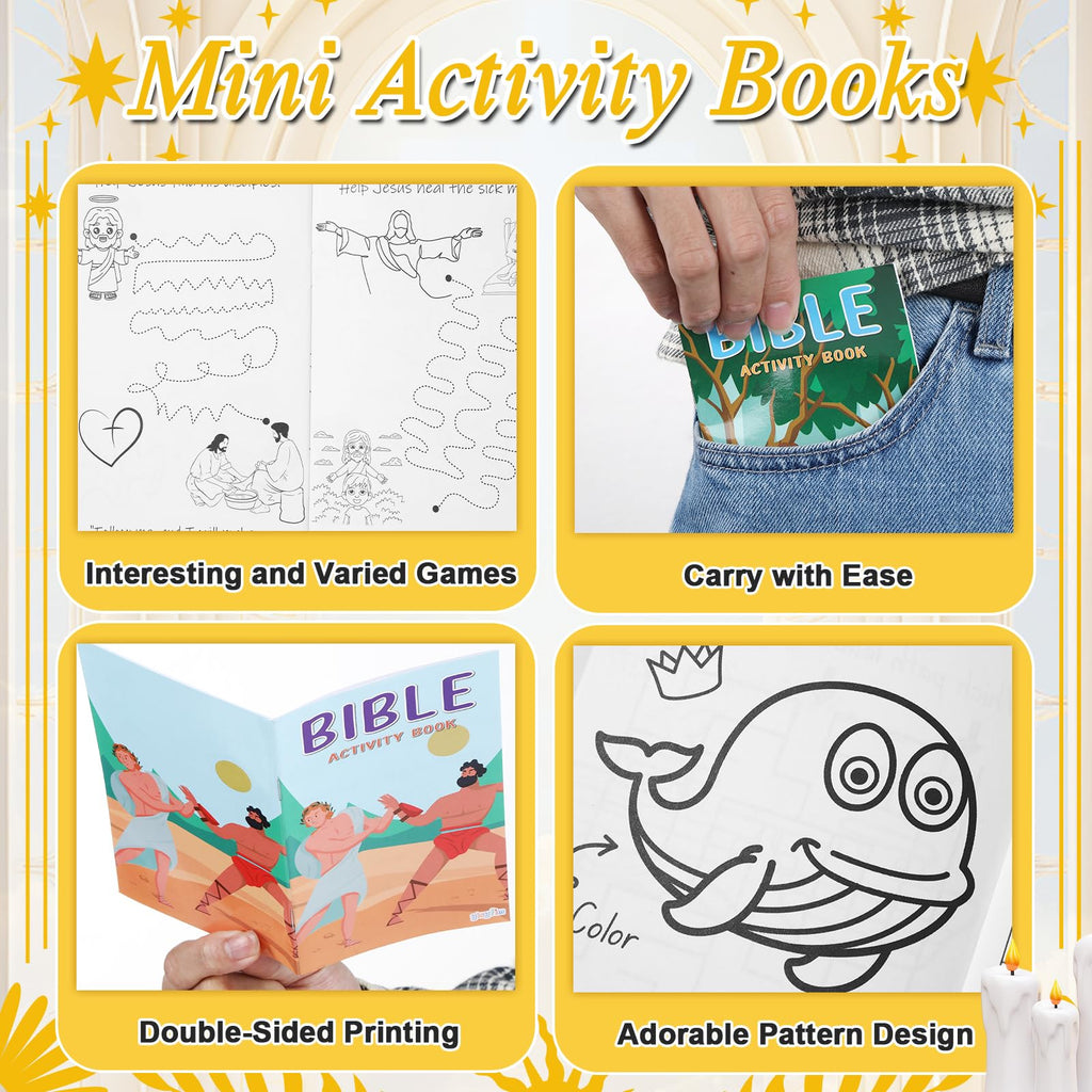 gisgfim 24-Pack Mini Christian Activity Books – Bible Puzzles, Mazes, Word Games for Kids Sunday School Party Favors