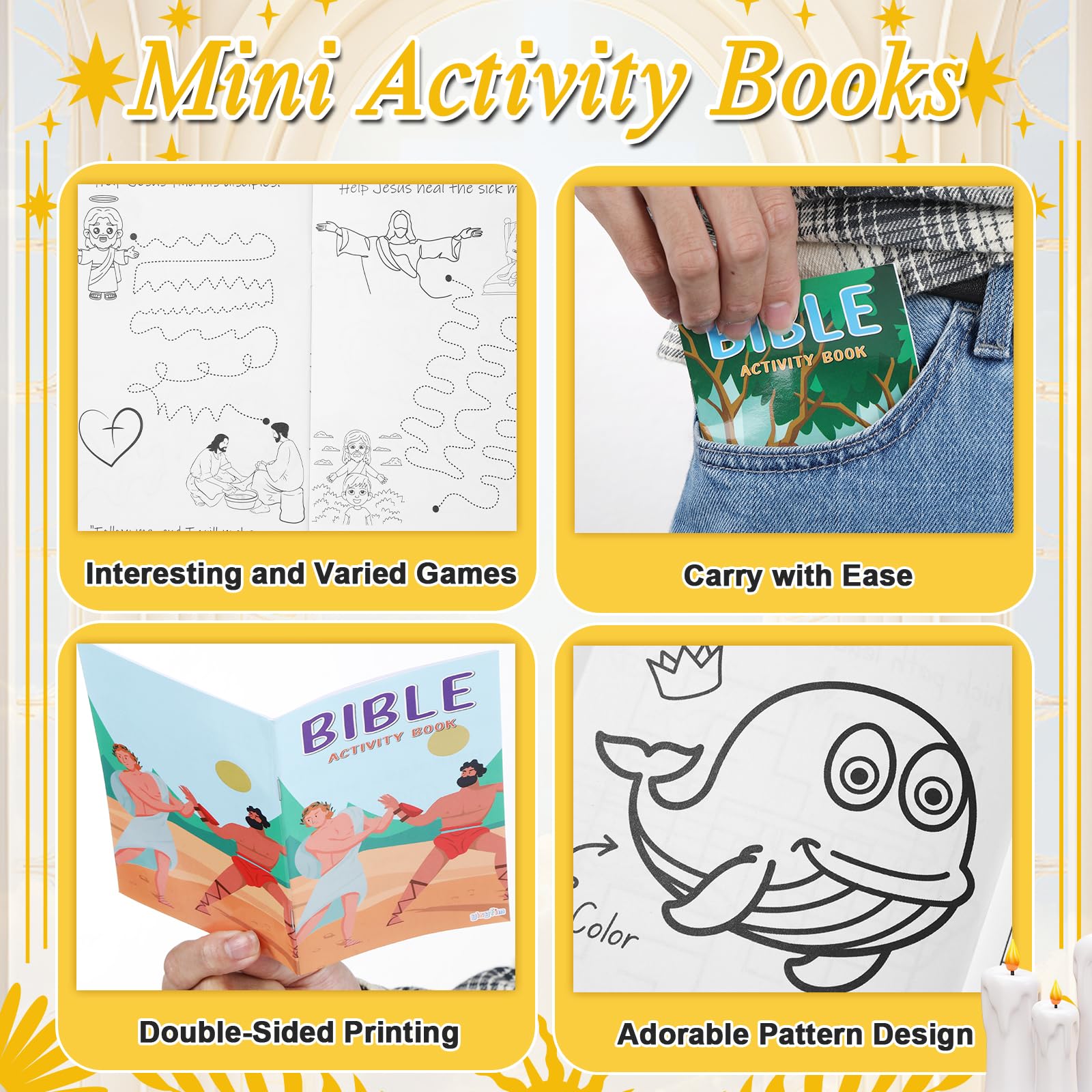 gisgfim 24-Pack Mini Christian Activity Books – Bible Puzzles, Mazes, Word Games for Kids Sunday School Party Favors