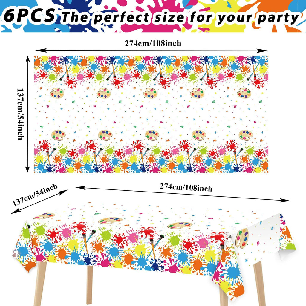 gisgfim 3 Pack Art Party Tablecloths - 105x54 Inch Plastic Paint Themed Table Cover - Waterproof Rectangular Decor for Kids Birthday