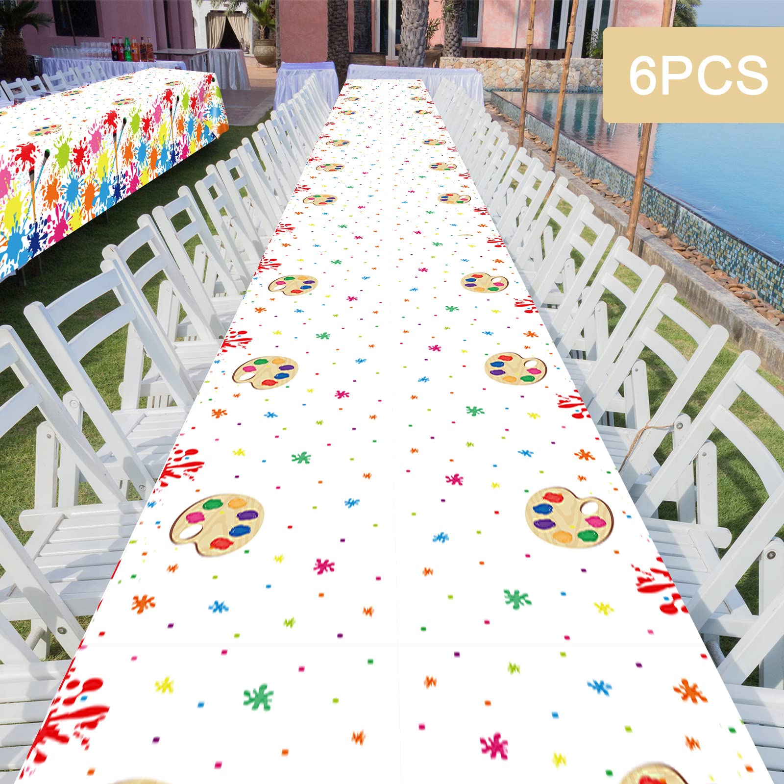gisgfim 3 Pack Art Party Tablecloths - 105x54 Inch Plastic Paint Themed Table Cover - Waterproof Rectangular Decor for Kids Birthday